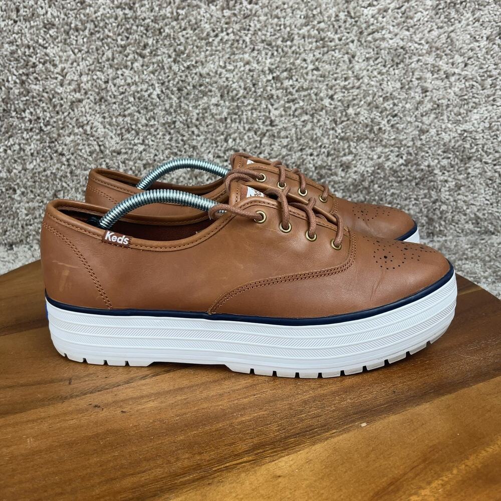 Keds Women's Broguing Platform Lug Leather Casual Shoes Size 9 Cognac Brown